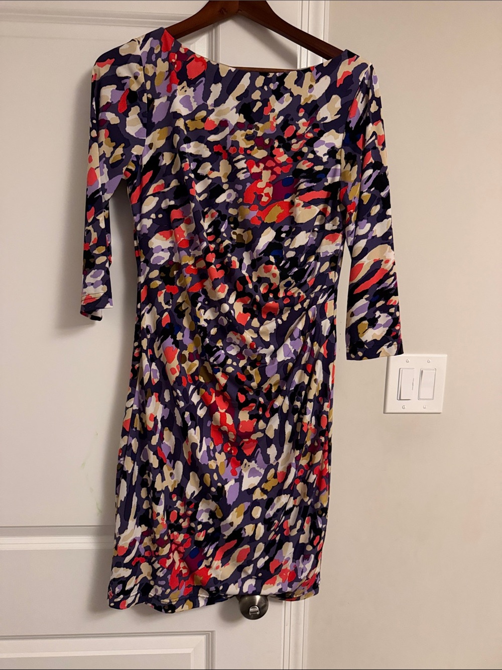 Abstract Print Boatneck Sheath Dress - Purple